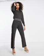 Only Glitter Chevron Knitted Pants In Black - Part Of A Set