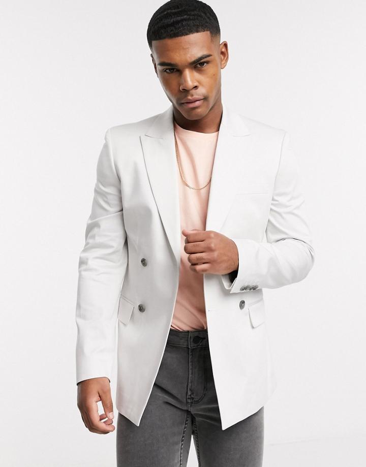 Asos Design Skinny Double Breasted Blazer In Ice Gray Cotton-grey