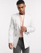 Asos Design Skinny Double Breasted Blazer In Ice Gray Cotton-grey