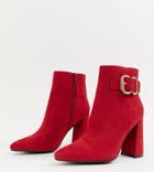 New Look Buckle Detail Heeled Boot In Red - Red