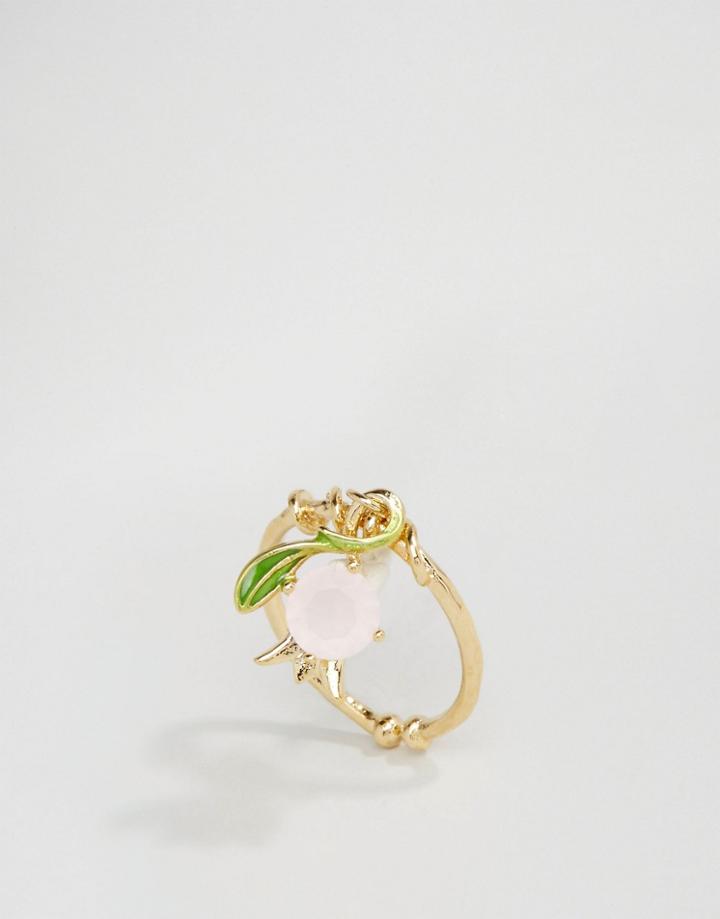 Les N R Ides Floral Drop Ring - Pink