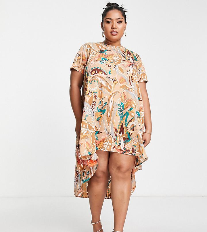 Ax Paris Plus Shirt Mini Dress In Paisley Print-multi