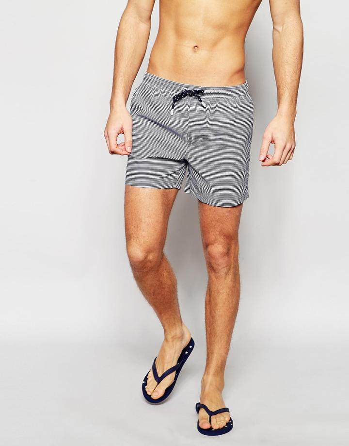 Brave Soul Stripe Swim Shorts In Navy - Blue