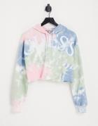 Guess Hooded Logo Cropped Tie Dye Hoodie In Multi