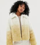 Weekday Short Faux Fur Jacket In Gradient Beige - Beige