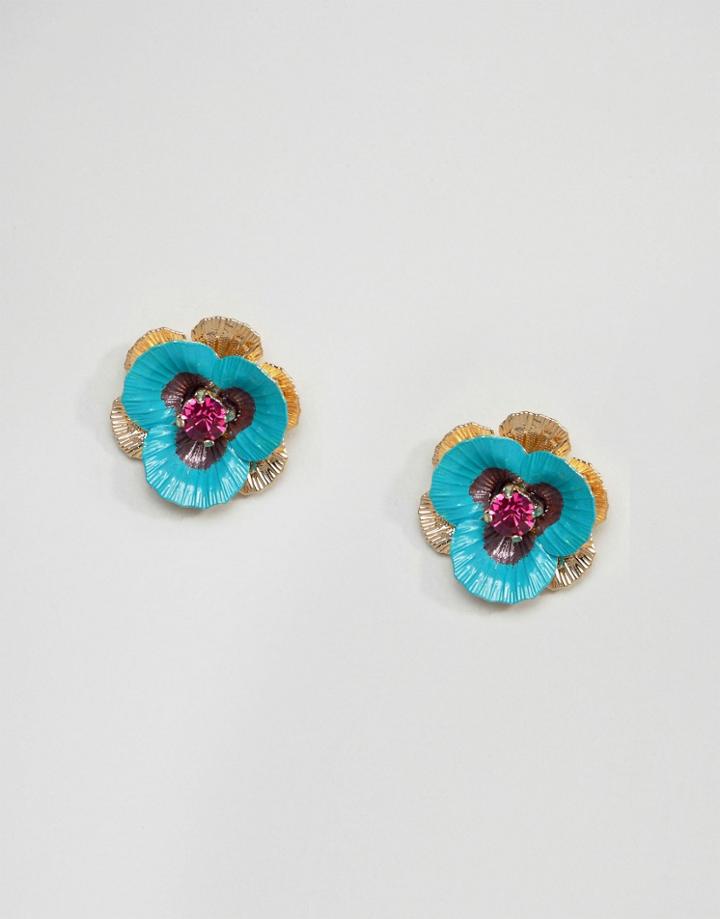 Asos Jewel Pansy Stud Earrings - Multi