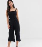 New Look Petite Shirred Strappy Jumpsuit In Black - Black
