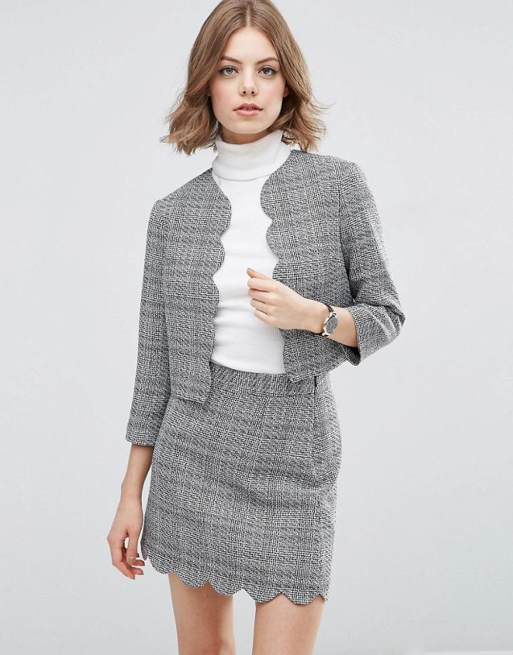 Asos Scalloped Edge To Edge Tweedy Jacket - Multi