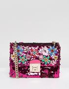 Aldo All Over Sequin Cross Body Bag With Floral Gem Embellishment - Pink