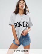 Asos Petite T-shirt In Boyfriend Fit With Beaded Power Motif - Gray