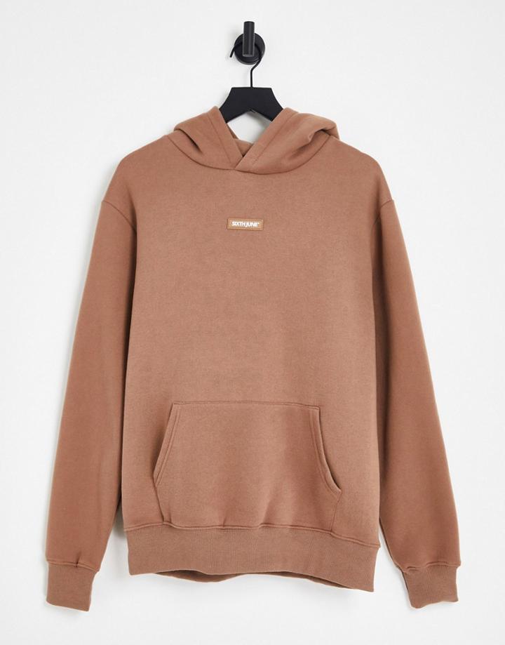 Sixth June Oversized Hoodie In Brown With Logo Embroidery