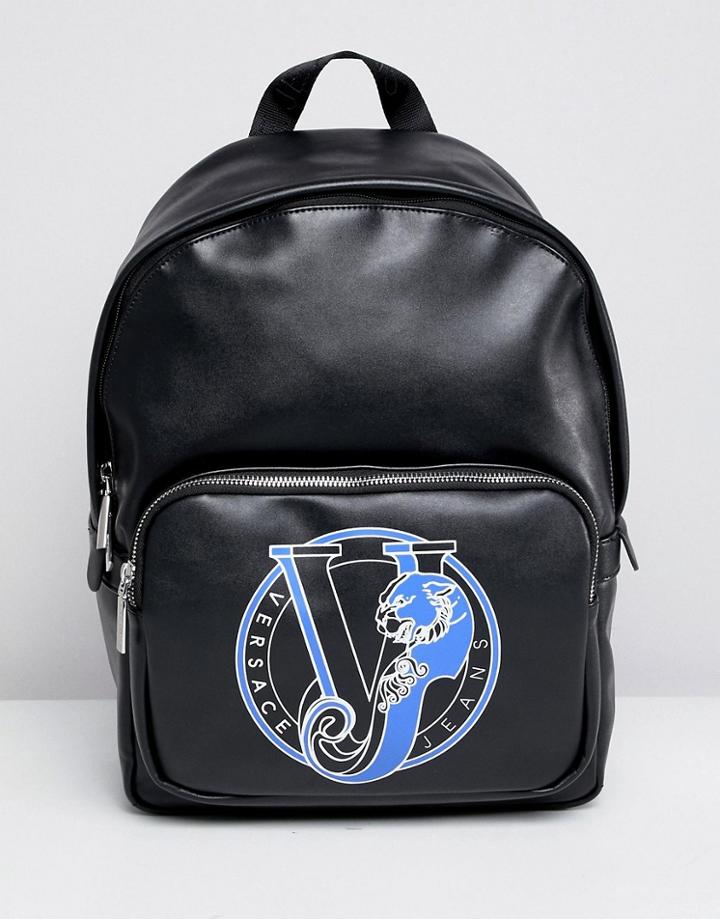 Versace Jeans Backpack With Blue Logo - Black