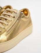 Hugo Futurism Leather Zip Sneakers In Gold - Gold