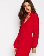 Asos Tall Exclusive Wrap Dress With Long Sleeve And Tie Waist - Red