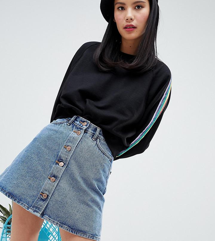 Monki Denim Mini Skirt With Organic Cotton And Button Detail In Mid Blue