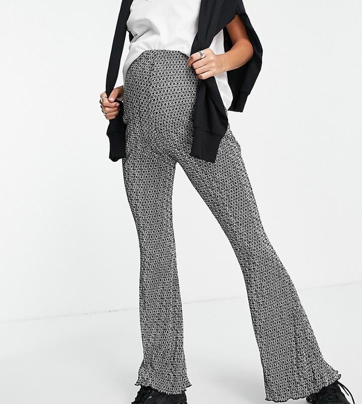 Topshop Maternity Geometric Floral Print Plisse Flared Pants-black