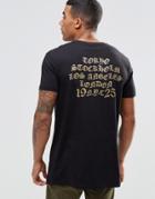 Asos Longline T-shirt With Gold Glitter Street Chest And Back Print - Black