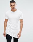 Asos Super Longline Muscle Rib T-shirt With Curved Hem In Off-white - White