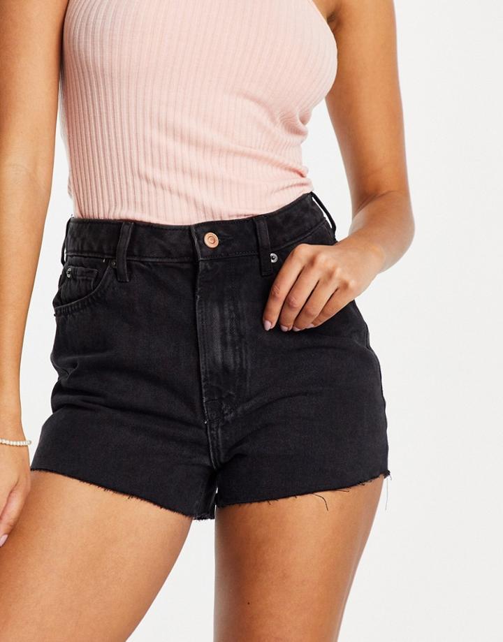 New Look Highrise Denim Mom Short In Black