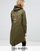 Brave Soul Tall Festival Parka With Embroidered Back - Green