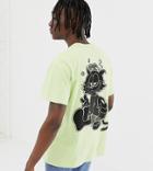 Crooked Tongues T-shirt In Acid Yellow With Cat Print - Yellow