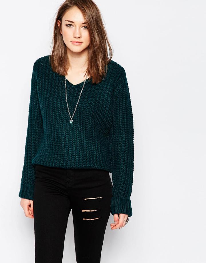 Brave Soul V Neck Sweater - Deep Green