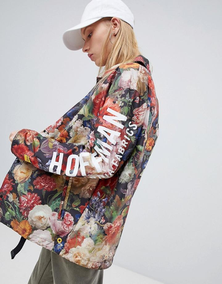 Herschel X Hoffman Voyage Packable Coach Jacket Back Logo Print In Floral - Multi