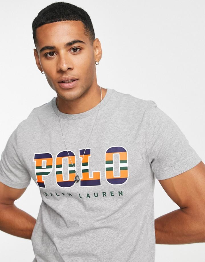 Polo Ralph Lauren T-shirt With Stripe Applique Logo In Gray Heather