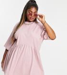 Asos Design Curve Oversized Mini Smock Dress With Dropped Waist In Rose-pink