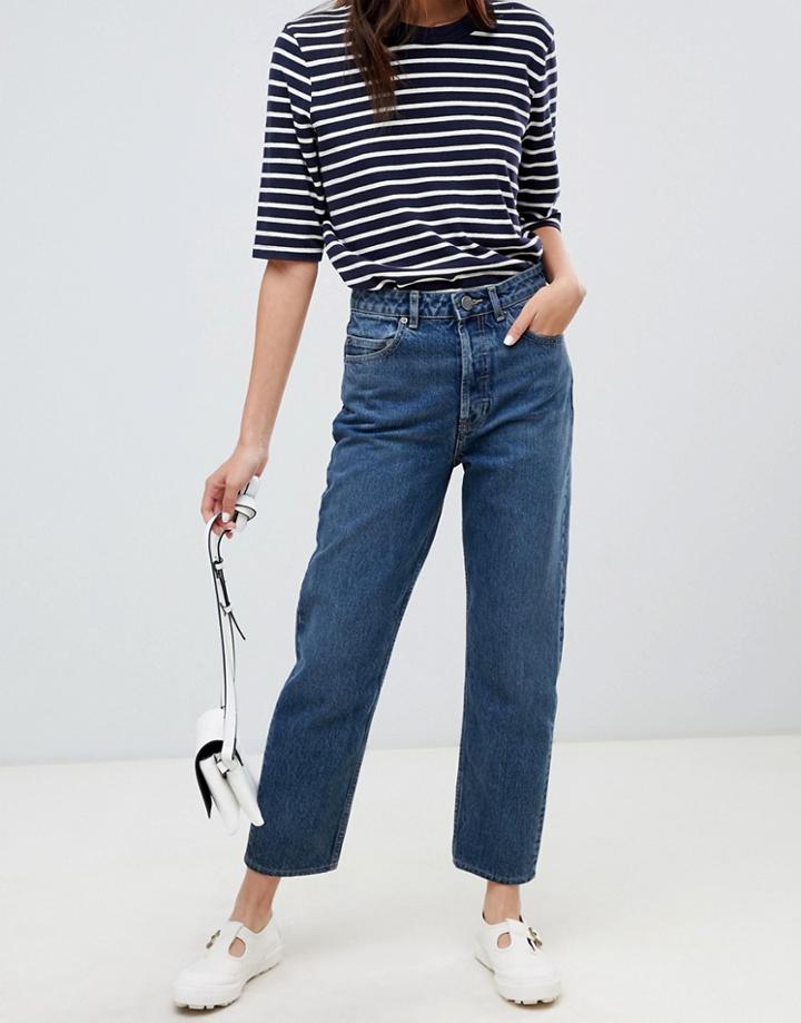 Asos Design Recycled Florence Authentic Straight Leg Jeans In London Blue Wash - Blue