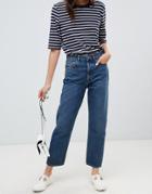 Asos Design Recycled Florence Authentic Straight Leg Jeans In London Blue Wash - Blue