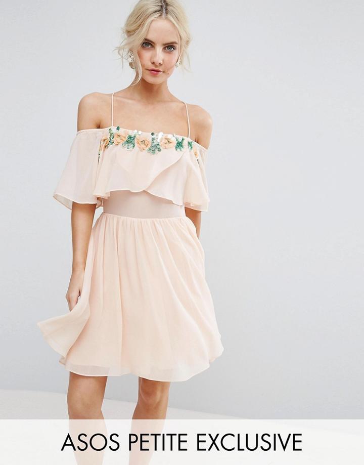 Asos Petite Embellished Neckline Double Layer Skater Dress - Pink