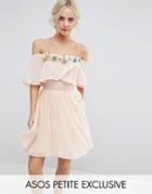 Asos Petite Embellished Neckline Double Layer Skater Dress - Pink
