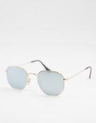 Ray-ban Hexagonal Sunglasses In Gold With Mirror Lens