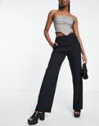 Topshop Straight Slouch Pants In Black