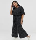 Glamorous Curve Relaxed Jumpsuit With Tie Front In Spaced Polka Dot