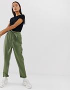 Asos Design Washed Soft Twill Tie Waist Casual Pants - Green