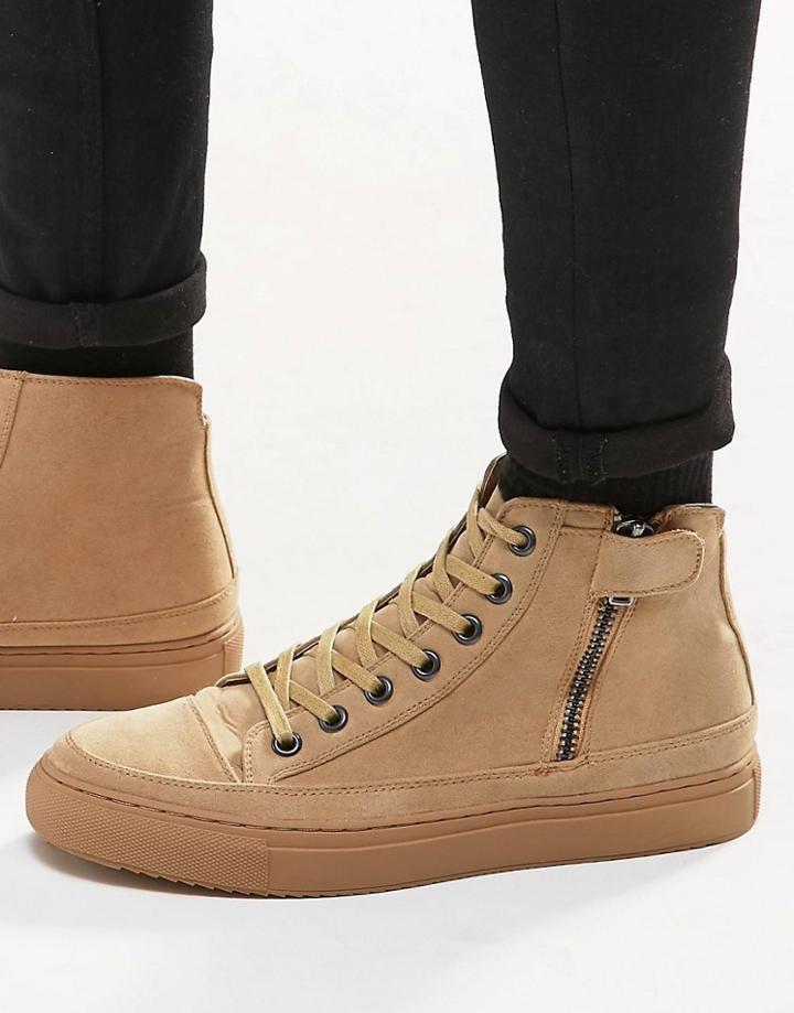 Asos Sneakers In Tan Faux Suede With Toe Cap - Tan