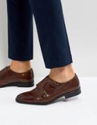Asos Monk Shoes In Brown Leather With Diamond Punching - Brown