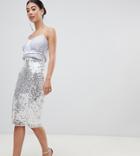 Asos Design Petite Midi Sequin Tube Skirt - Silver
