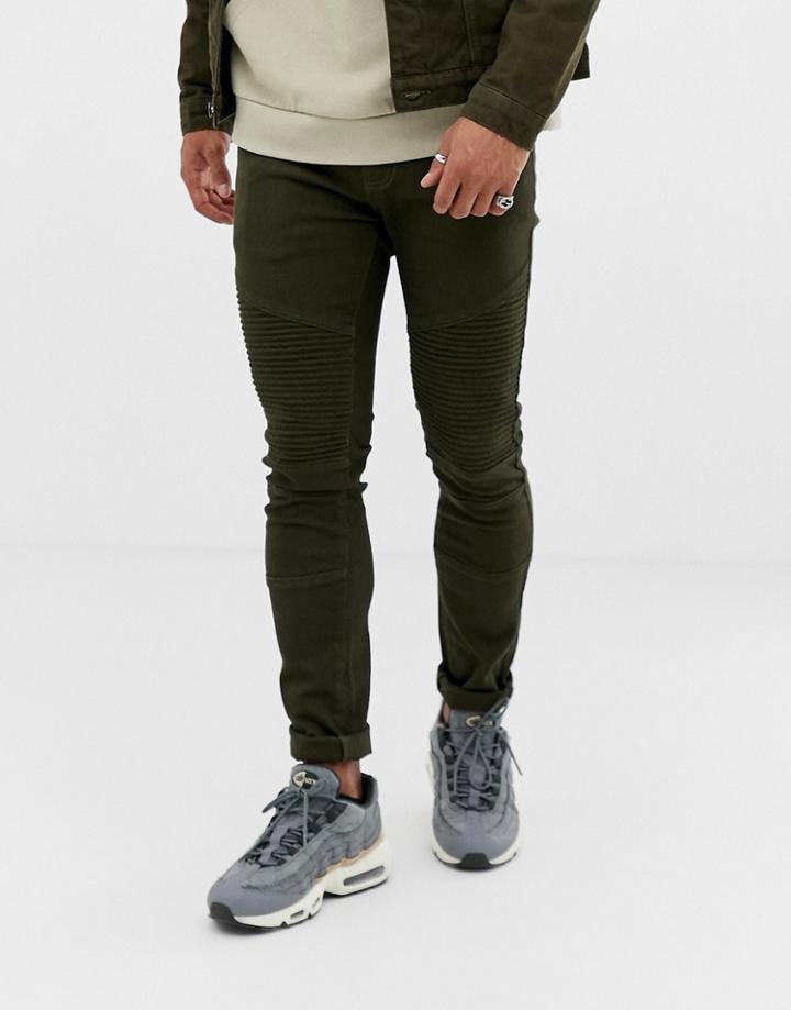 Liquor N Poker Skinny Fit Biker Jean In Khaki-green