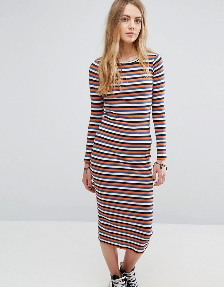 Only Stripe Ribbed Midi Dress - Multi