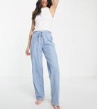 Asos Design Tall Mix & Match Cotton Pyjama Trouser In Blue - Khaki-green