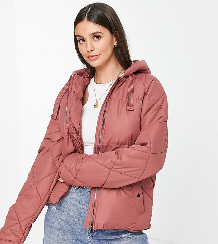 Threadbare Tall Papaya Quilted Arm Puffer Jacket In Dark Rose-blues