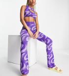 Asyou Knitted Flare Pants In Purple Swirl Print - Part Of A Set-green