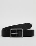 Asos Design Wedding Smart Faux Leather Slim Reversbile Belt In Black Saffiano And Tan With Silver Buckle - Black