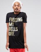 Asos Holidays Super Longline T-shirt With Freezing Bells In Glitter Pr