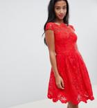 Chi Chi London Petite Premium Lace Midi Prom Dress In Red - Red