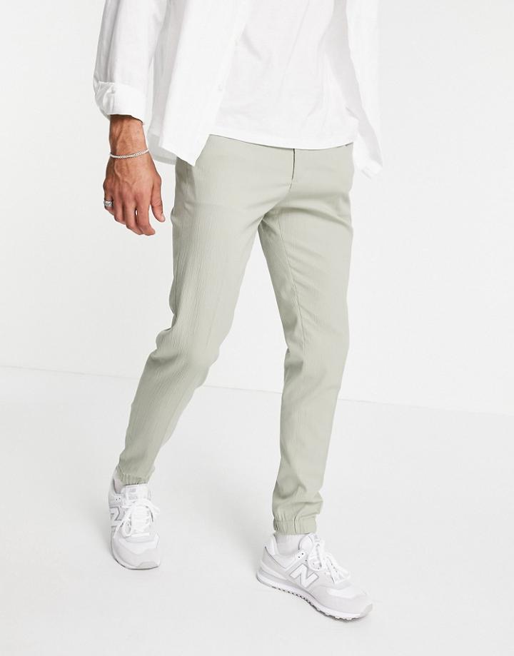 Asos Design Skinny Smart Sweatpants In Green Crinkle Linen
