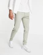 Asos Design Skinny Smart Sweatpants In Green Crinkle Linen